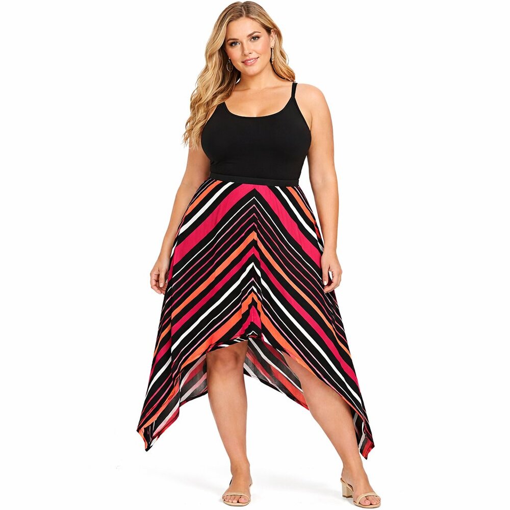3/$20 Bundle 🌈Faded Glory Chevron Maxi Skirt - Size 2X - Black Pink Orange